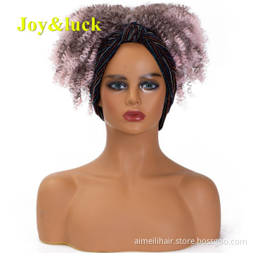 Head band African Wholesale Ladies Hairband Ombre Pink Headband Wigs for Black Women Afro Short Curly Synthetic Hair Wigs